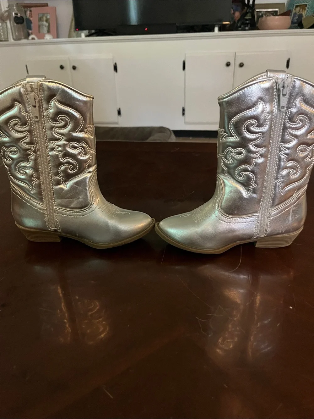 Kids Metallic Silver Cowboy Boots - Stylish Western Play Boots